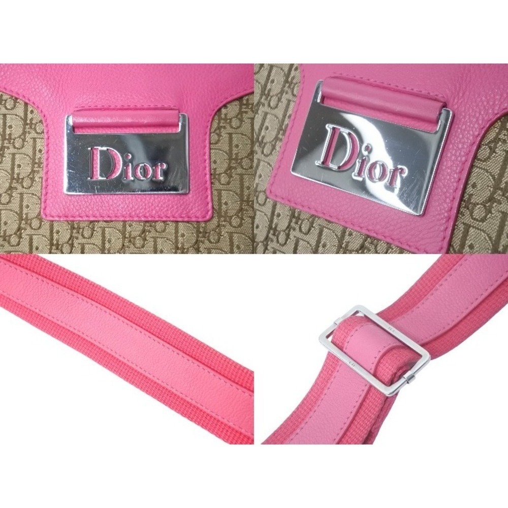 Christian Dior Trotter Shoulder Bag Canvas Leather Pink Brown - Picture 6 of 10